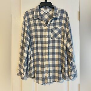 Market & Spruce Blue and White Plaid Soft Button-Up Shirt